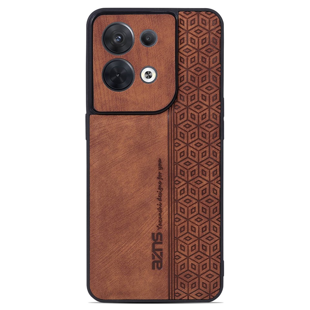 AZNS For Oppo Reno8 5G (Global Version) Imprinted PU Leather Coated TPU Back Cover Anti-drop Cell Phone Case - Brown-1