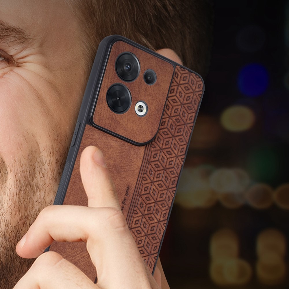 AZNS For Oppo Reno8 5G (Global Version) Imprinted PU Leather Coated TPU Back Cover Anti-drop Cell Phone Case - Brown-4
