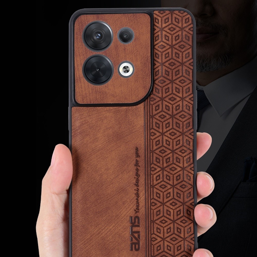 AZNS For Oppo Reno8 5G (Global Version) Imprinted PU Leather Coated TPU Back Cover Anti-drop Cell Phone Case - Brown-5
