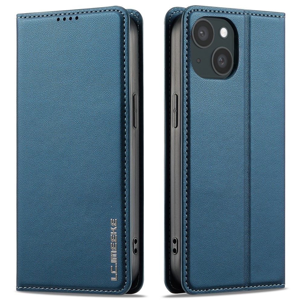 LC.IMEEKE L1 Series for iPhone 14 / 13 Case PU Leather Wallet Stand Protective Phone Cover - Blue