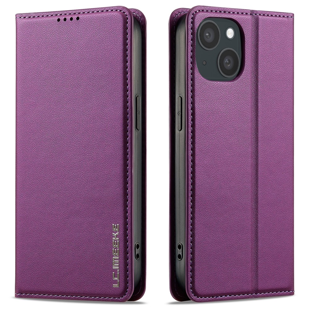LC.IMEEKE L1 Series for iPhone 14 / 13 Case PU Leather Wallet Stand Protective Phone Cover - Purple