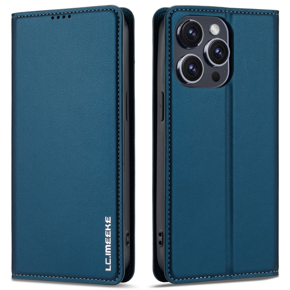 LC.IMEEKE L1 Series for iPhone 14 Pro Case PU Leather Wallet Stand Protective Phone Cover - Blue