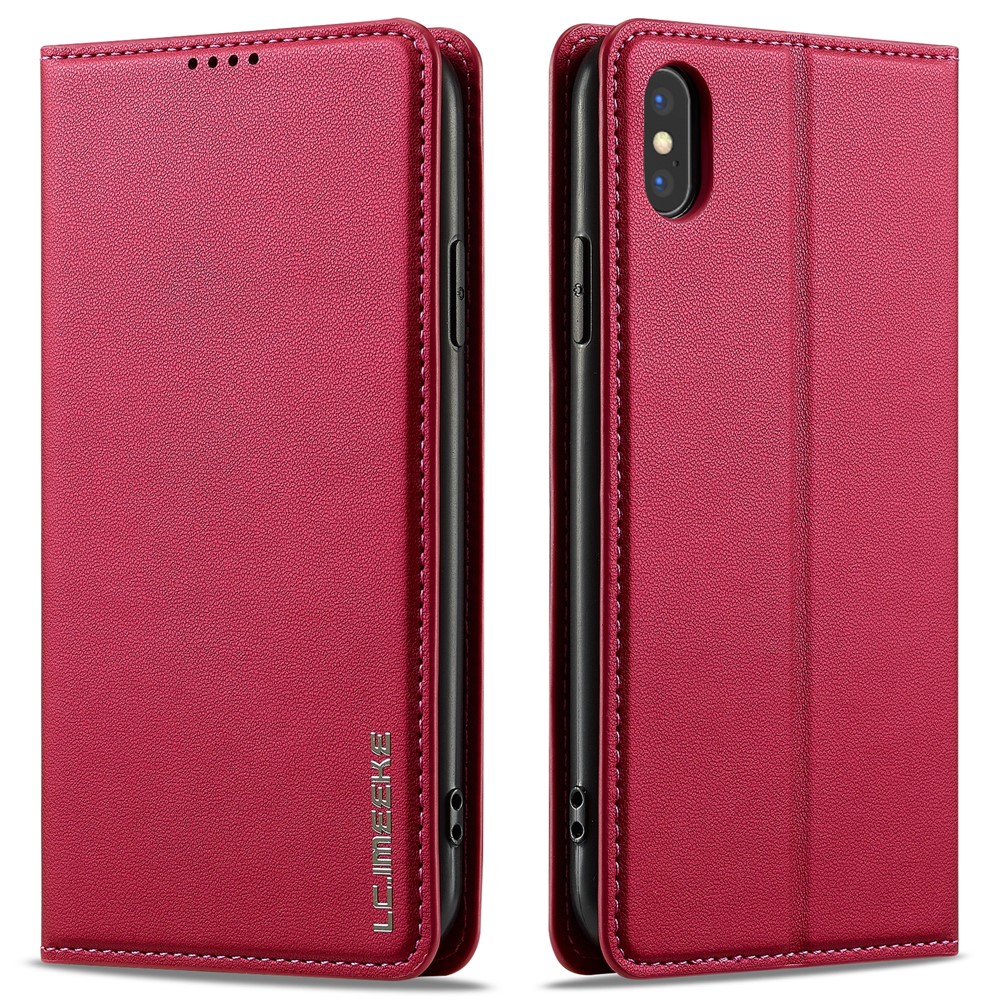 LC.IMEEKE L1 Series for iPhone XS Max Case PU Leather Wallet Stand Protective Phone Cover - Red