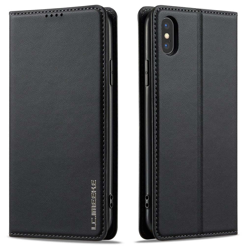 LC.IMEEKE L1 Series for iPhone XS Max Case PU Leather Wallet Stand Protective Phone Cover - Black