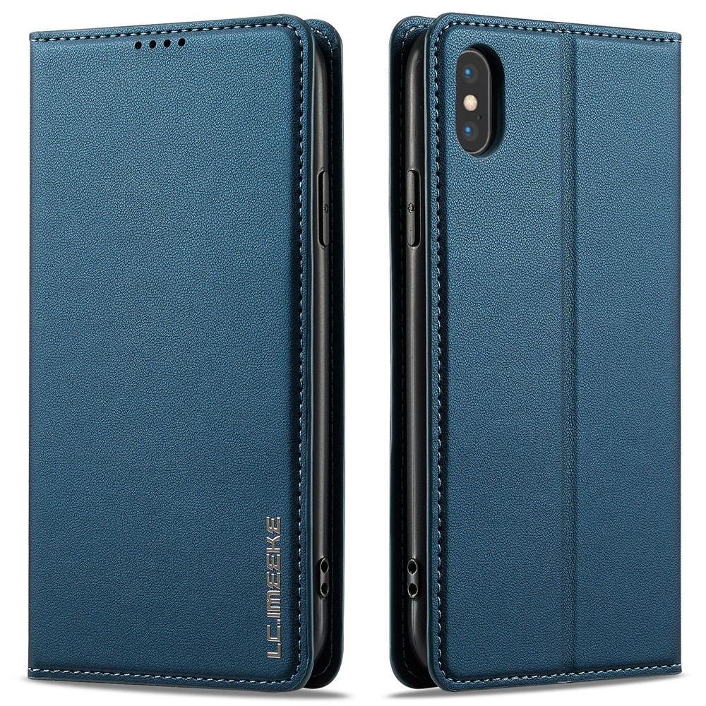 LC.IMEEKE L1 Series for iPhone XS / X Case PU Leather Wallet Stand Protective Phone Cover - Blue