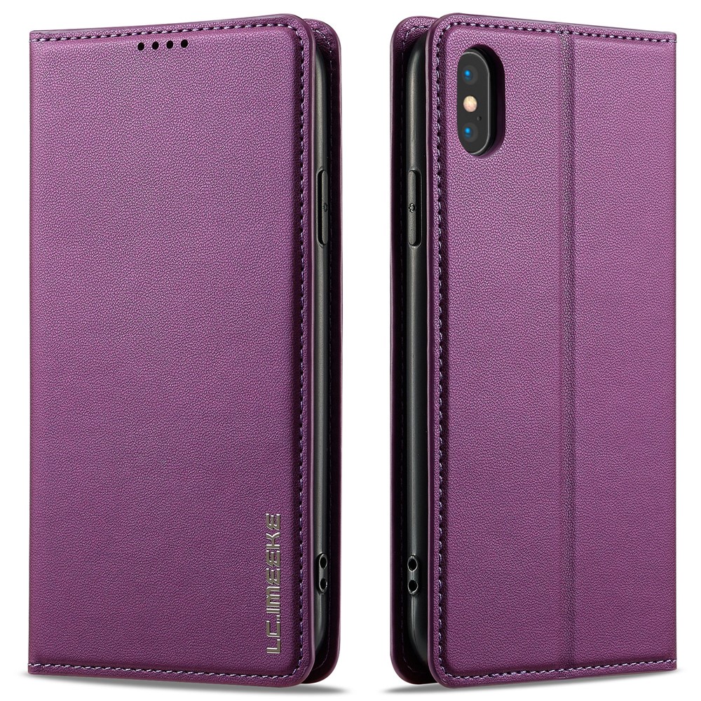LC.IMEEKE L1 Series for iPhone XS / X Case PU Leather Wallet Stand Protective Phone Cover - Purple