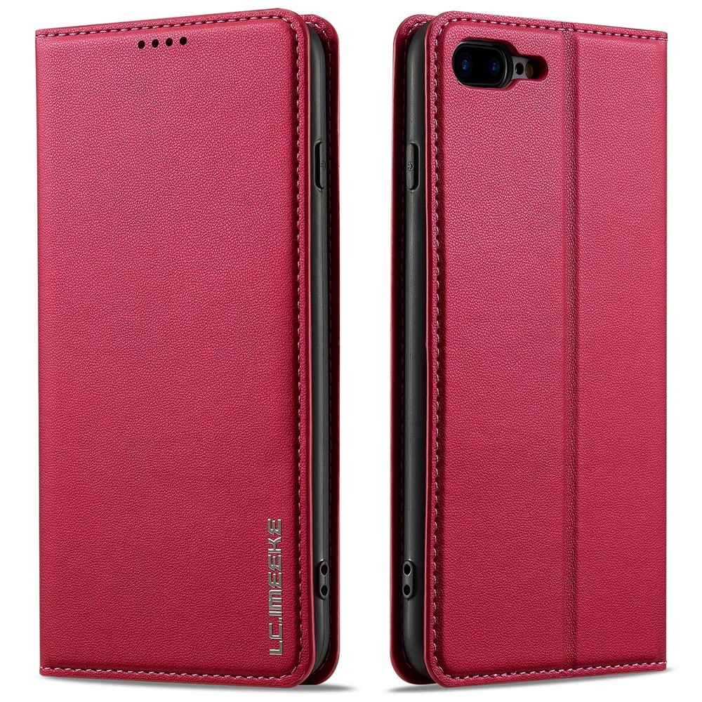 LC.IMEEKE L1 Series for iPhone 8 Plus / 7 Plus Case PU Leather Wallet Stand Protective Phone Cover - Red