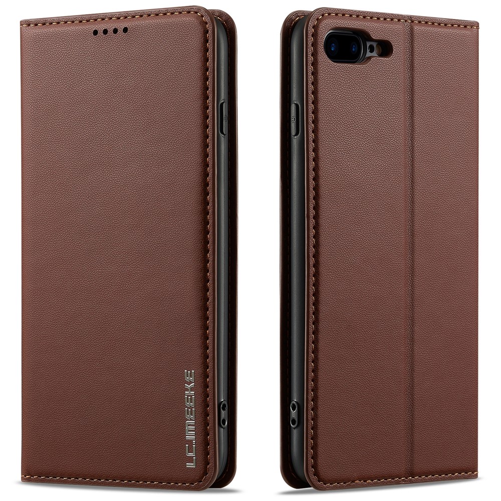 LC.IMEEKE L1 Series for iPhone 8 Plus / 7 Plus Case PU Leather Wallet Stand Protective Phone Cover - Brown