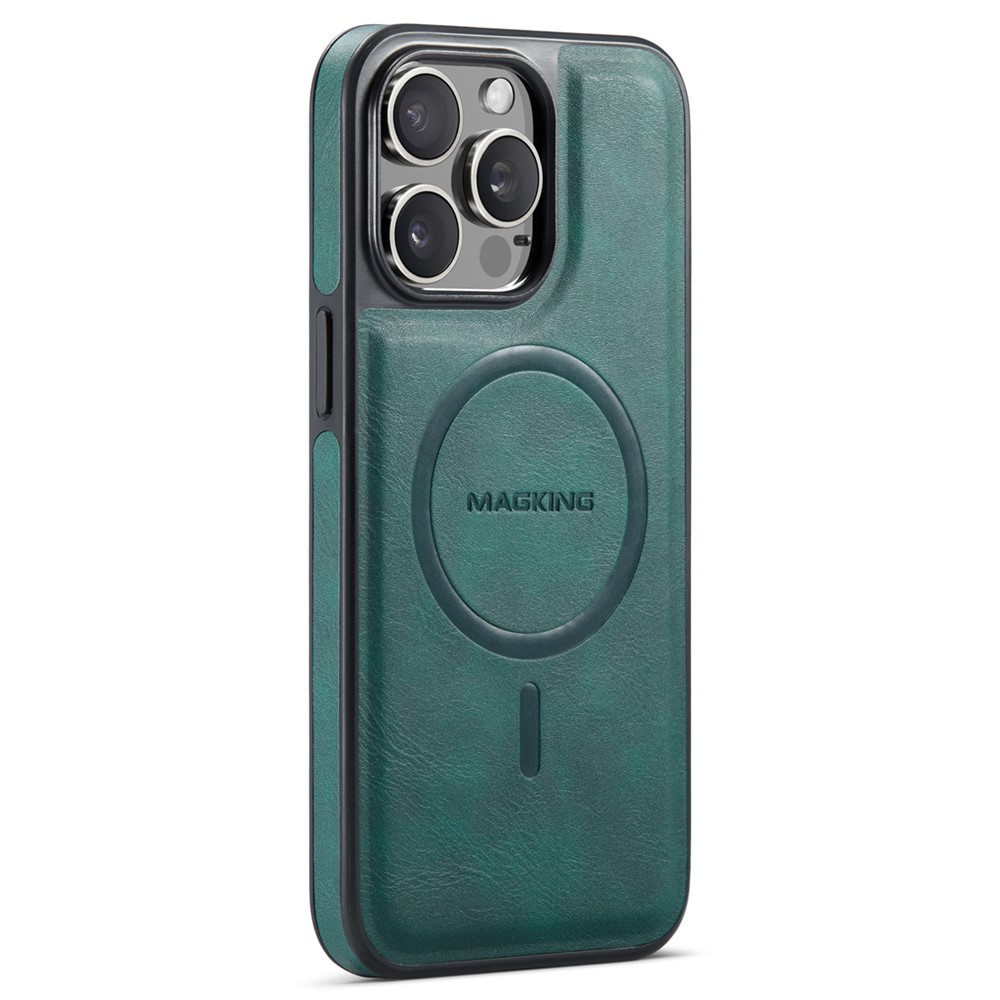 MAGKING K1 Series For iPhone 13 Pro Magnetic Case PC+TPU+PU Leather Shockproof Phone Cover - Green