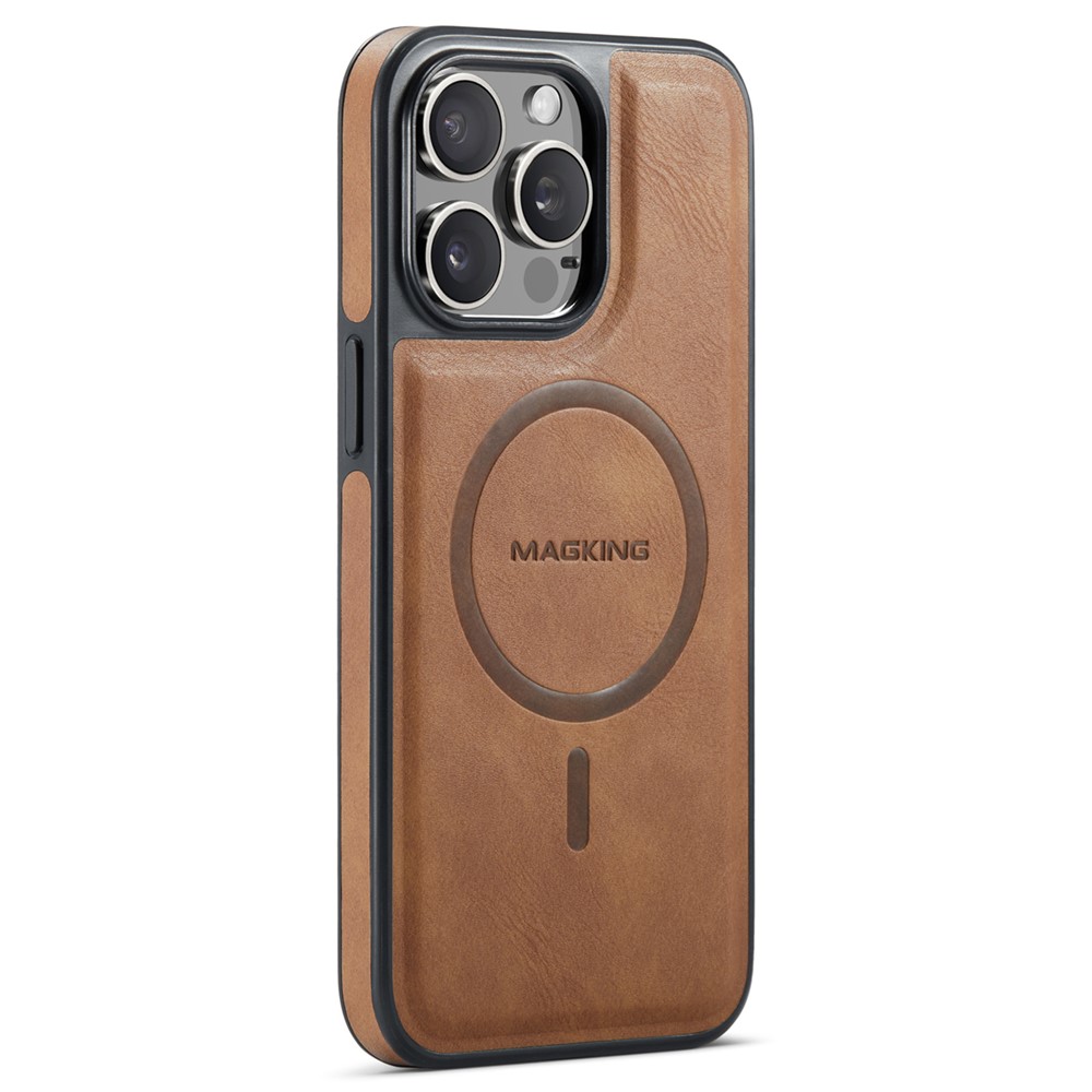 MAGKING K1 Series For iPhone 13 Pro Magnetic Case PC+TPU+PU Leather Shockproof Phone Cover - Brown
