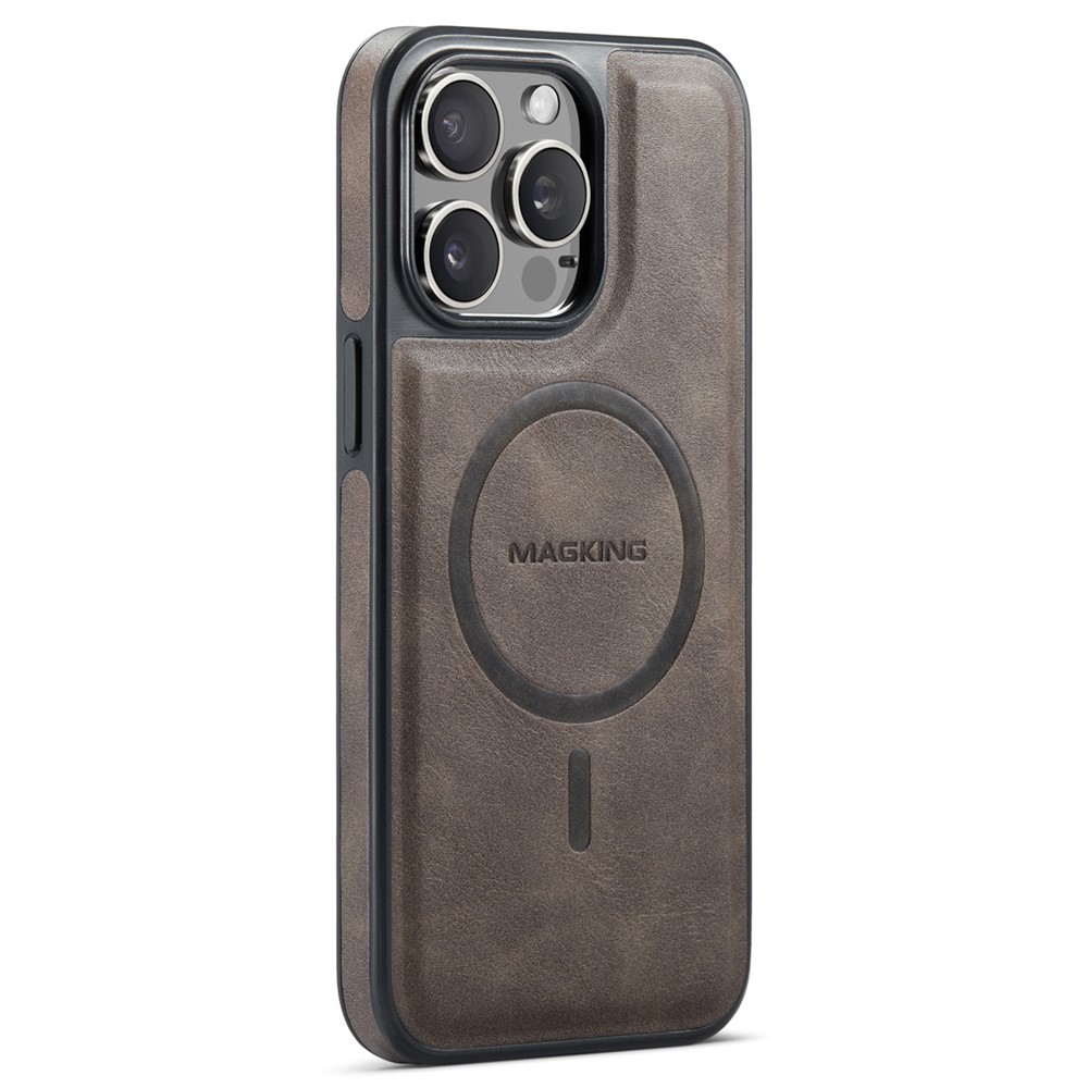 MAGKING K1 Series For iPhone 13 Pro Magnetic Case PC+TPU+PU Leather Shockproof Phone Cover - Coffee