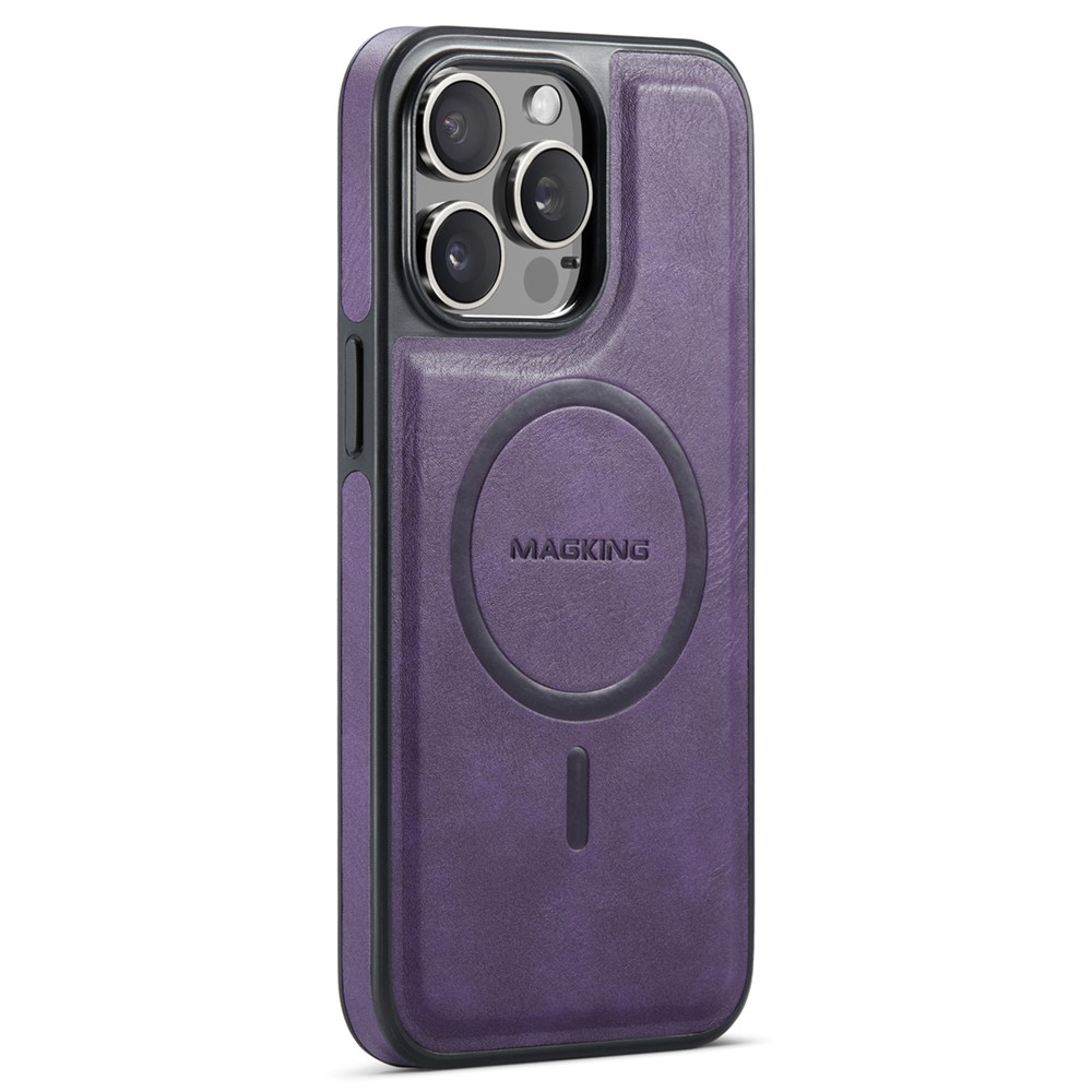 MAGKING K1 Series For iPhone 13 Pro Max Magnetic Case PC+TPU+PU Leather Shockproof Phone Cover - Purple
