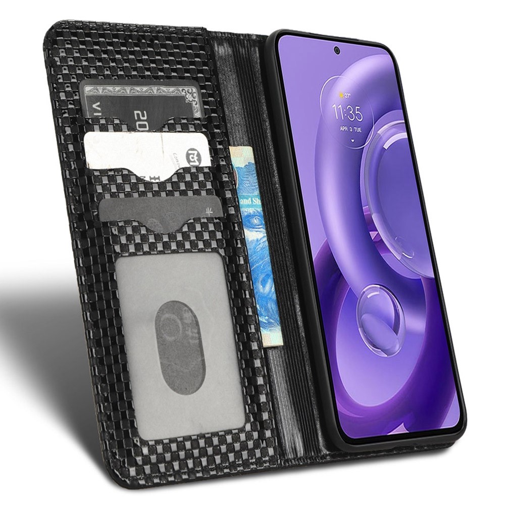 Custodia Motorola Edge 30 Neo/Lite - Cover Fibra Carbonio Con Porta Carte E Supporto