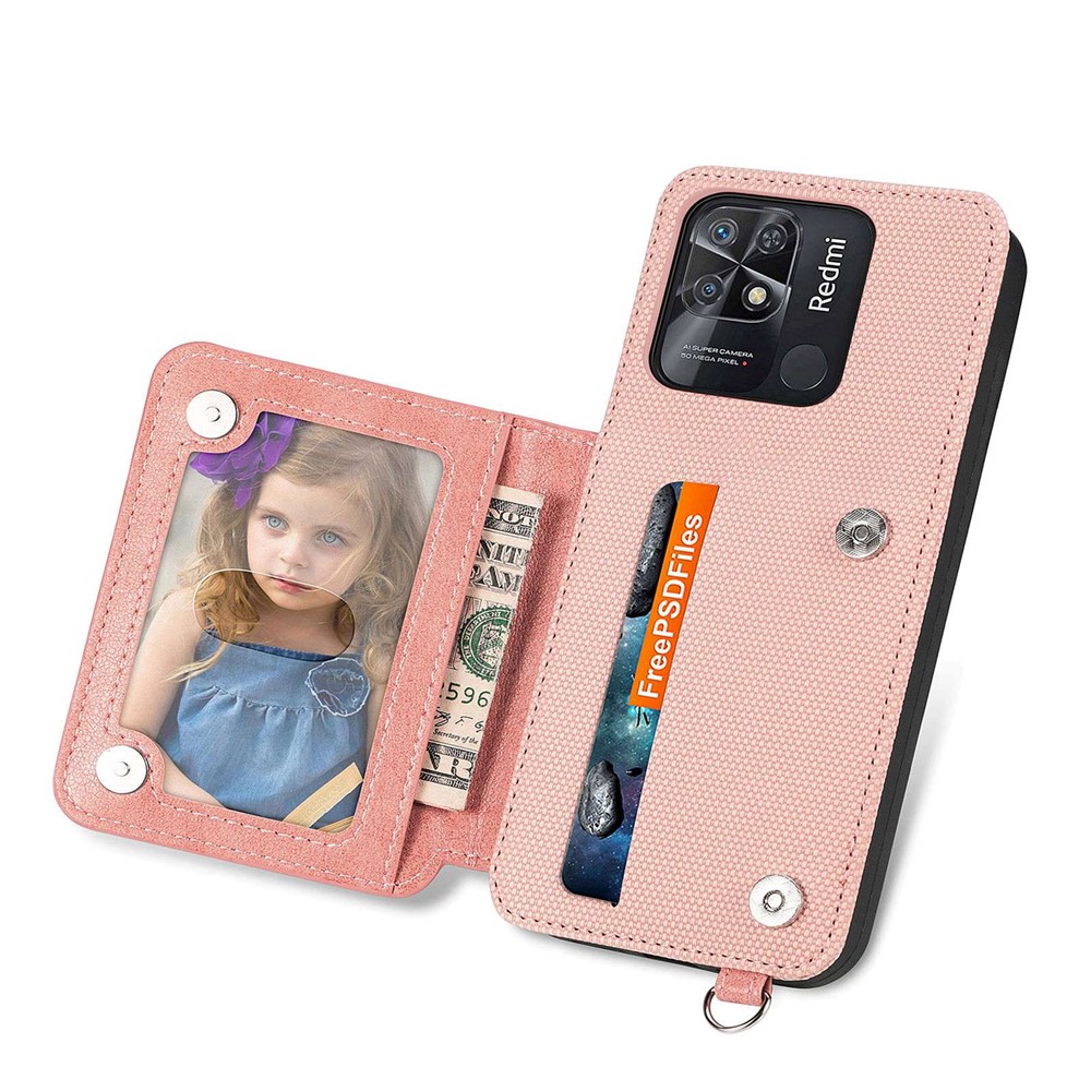 Wallet Kickstand Phone Cover for Xiaomi Redmi 10C 4G, Geometry Imprinted PU Leather + TPU Anti-drop Case with Hand Strap - Rose Gold-3