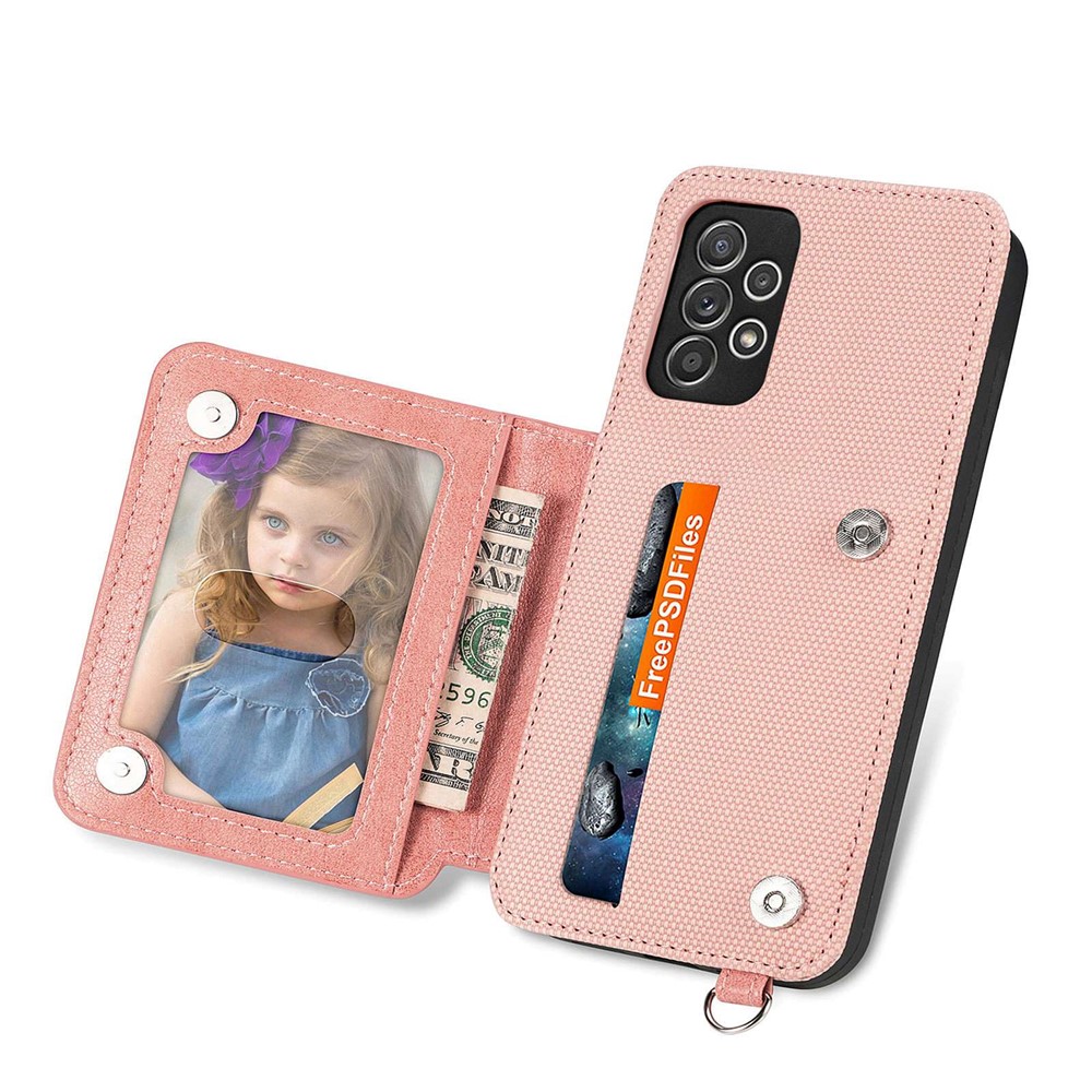 For Samsung Galaxy A52 4G / 5G / A52s 5G Geometry Imprinted Wallet Case PU Leather Coated TPU Kickstand Phone Cover with Hand Strap - Rose Gold-3