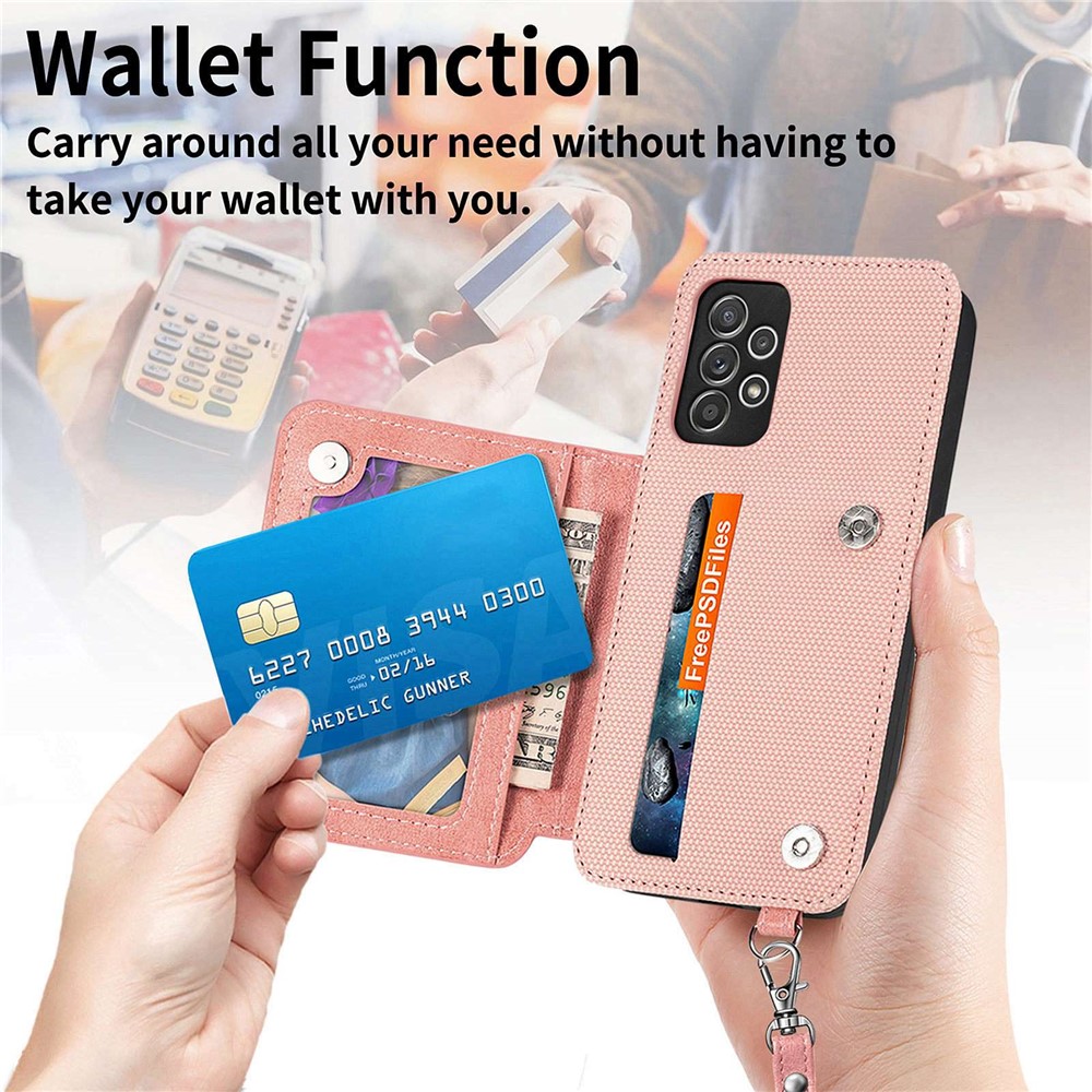 For Samsung Galaxy A52 4G / 5G / A52s 5G Geometry Imprinted Wallet Case PU Leather Coated TPU Kickstand Phone Cover with Hand Strap - Rose Gold-7
