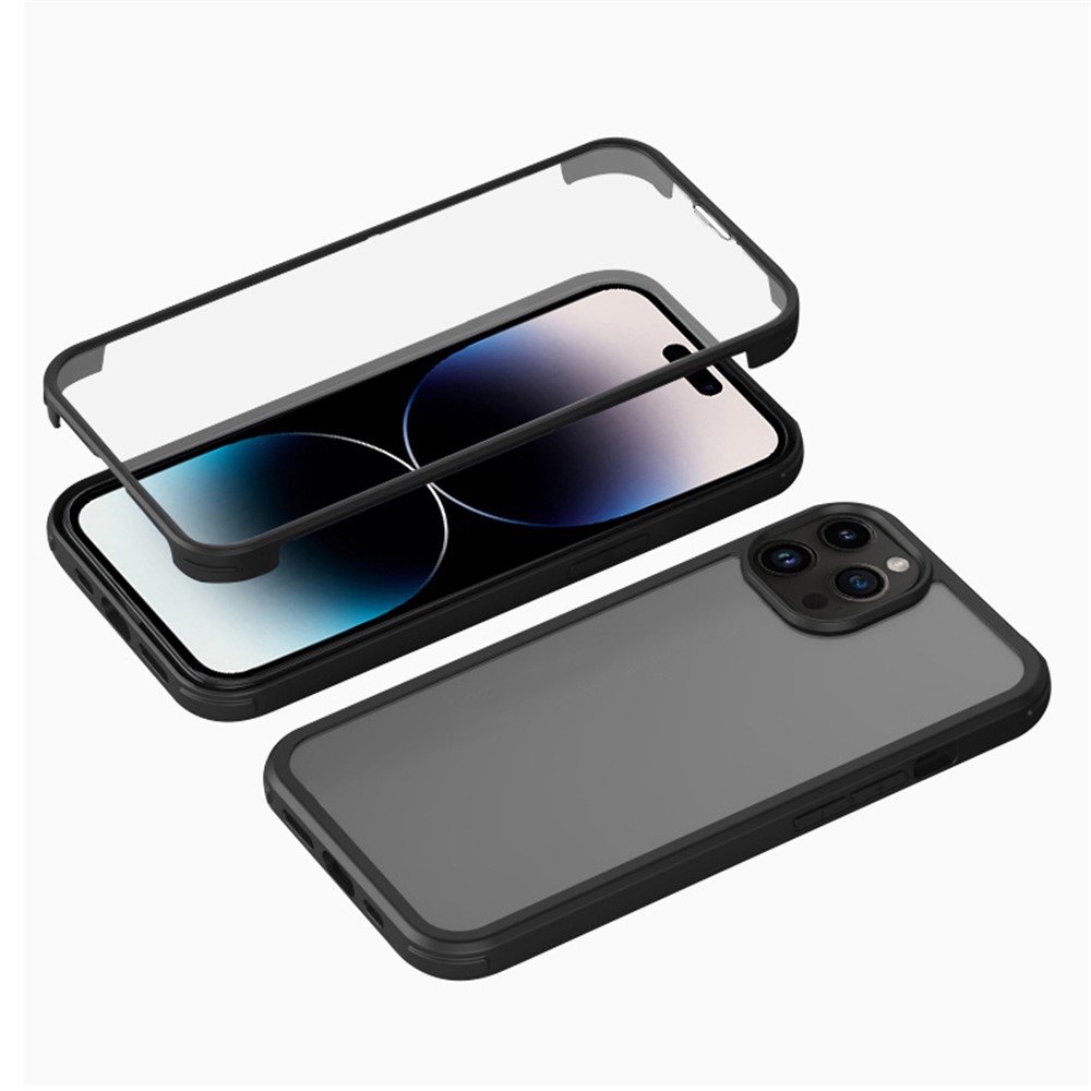 For iPhone 14 Pro Double-sided HD Tempered Glass + TPU Phone Case Explosion-proof Anti-drop Cover Shell - Black-1