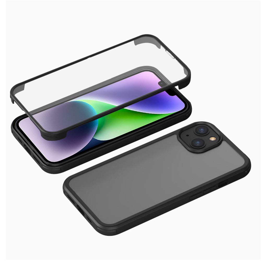For iPhone 14 Double-sided Tempered Glass + TPU Phone Case Full Protection Anti-drop Cover - Black-1