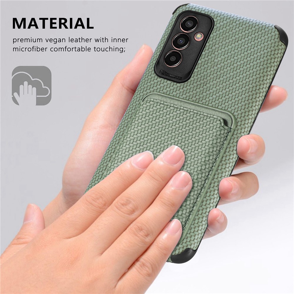 For Samsung Galaxy M13 4G Detachable Magnetic Phone Case Carbon Fiber Texture PU Leather + TPU + PVC Cover with Card Holder Slot - Blue-10