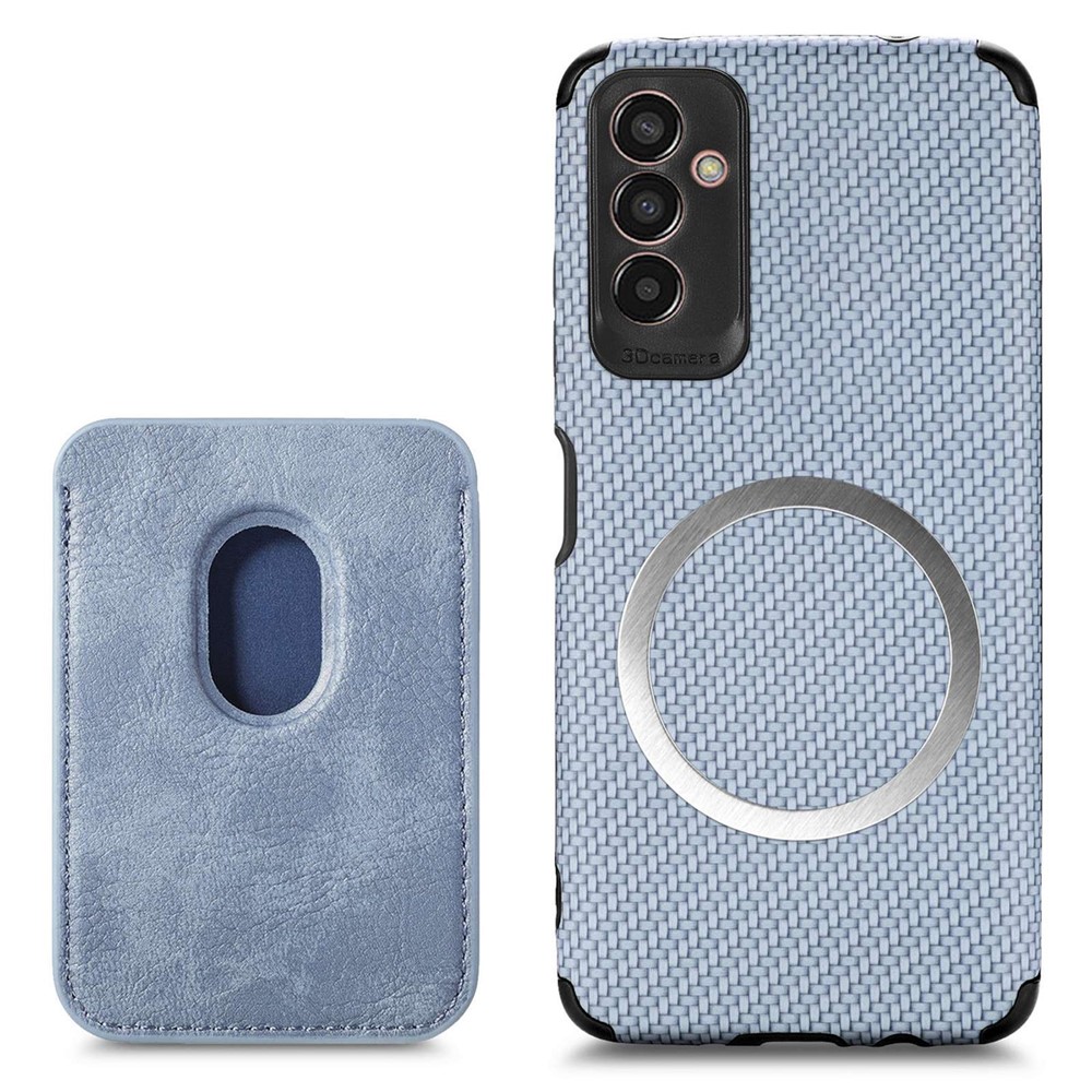 For Samsung Galaxy M13 4G Detachable Magnetic Phone Case Carbon Fiber Texture PU Leather + TPU + PVC Cover with Card Holder Slot - Blue-2