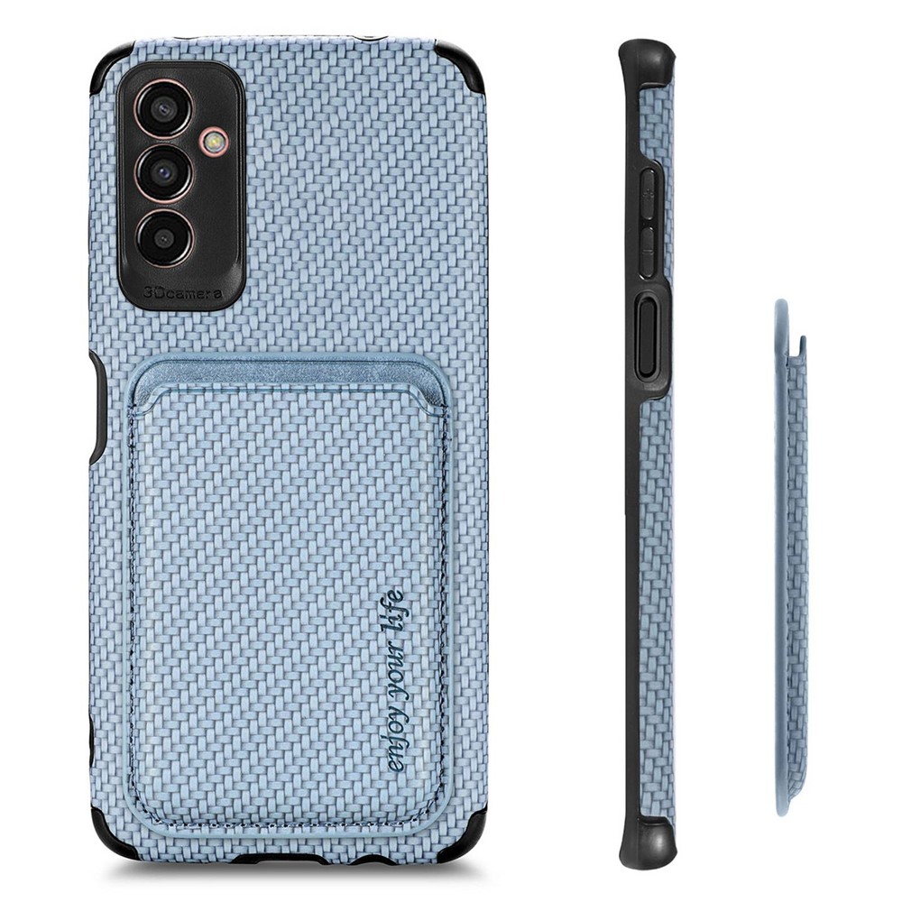 For Samsung Galaxy M13 4G Detachable Magnetic Phone Case Carbon Fiber Texture PU Leather + TPU + PVC Cover with Card Holder Slot - Blue-5