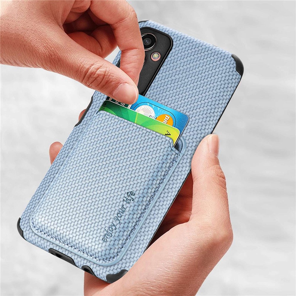 For Samsung Galaxy M13 4G Detachable Magnetic Phone Case Carbon Fiber Texture PU Leather + TPU + PVC Cover with Card Holder Slot - Blue-6