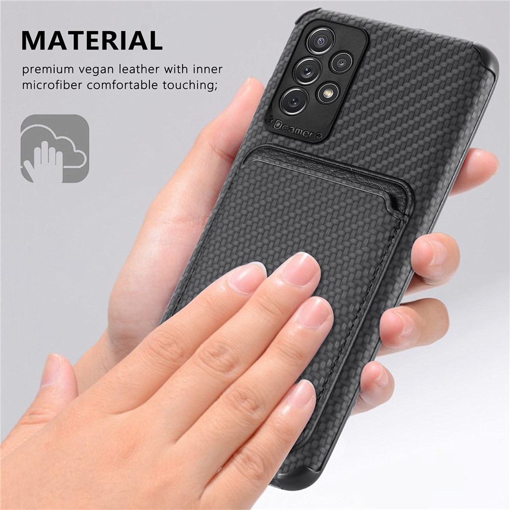 For Samsung Galaxy A13 4G 2-in-1 Detachable Card Holder Case Carbon Fiber Texture PU Leather + TPU + PVC Shockproof Magnetic Cover - Black-10