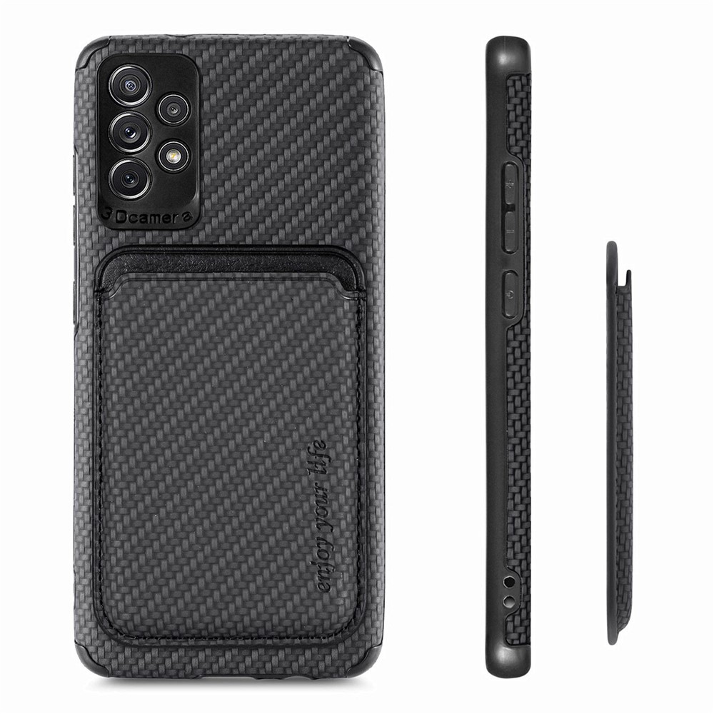 For Samsung Galaxy A13 4G 2-in-1 Detachable Card Holder Case Carbon Fiber Texture PU Leather + TPU + PVC Shockproof Magnetic Cover - Black-11