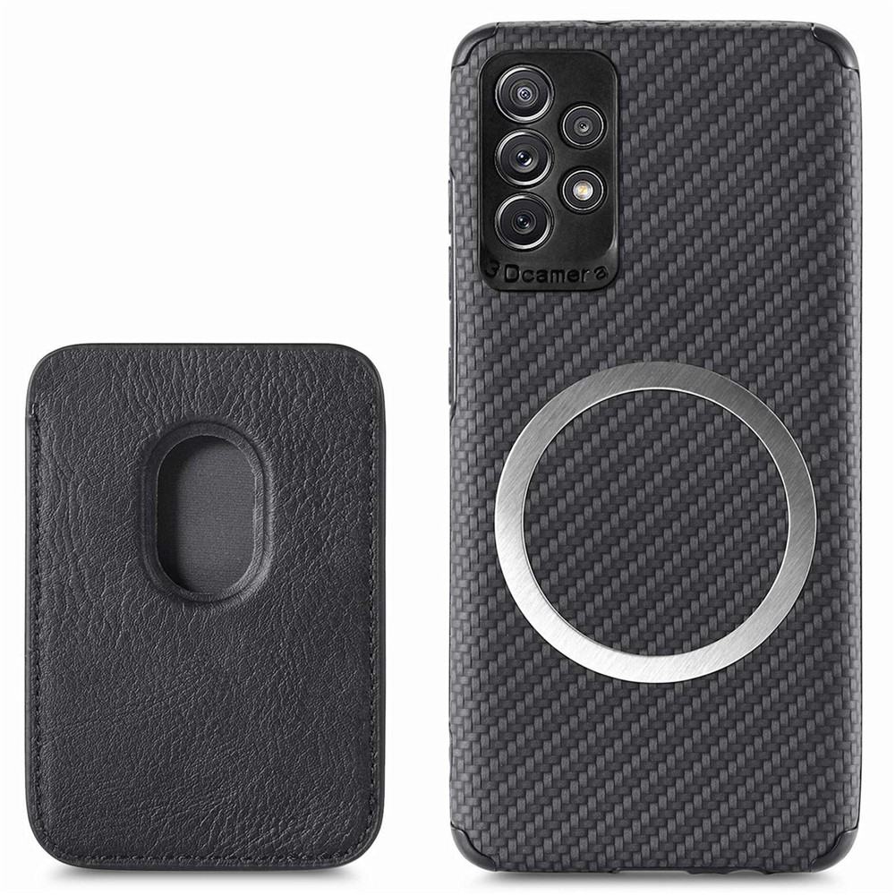 For Samsung Galaxy A13 4G 2-in-1 Detachable Card Holder Case Carbon Fiber Texture PU Leather + TPU + PVC Shockproof Magnetic Cover - Black-2