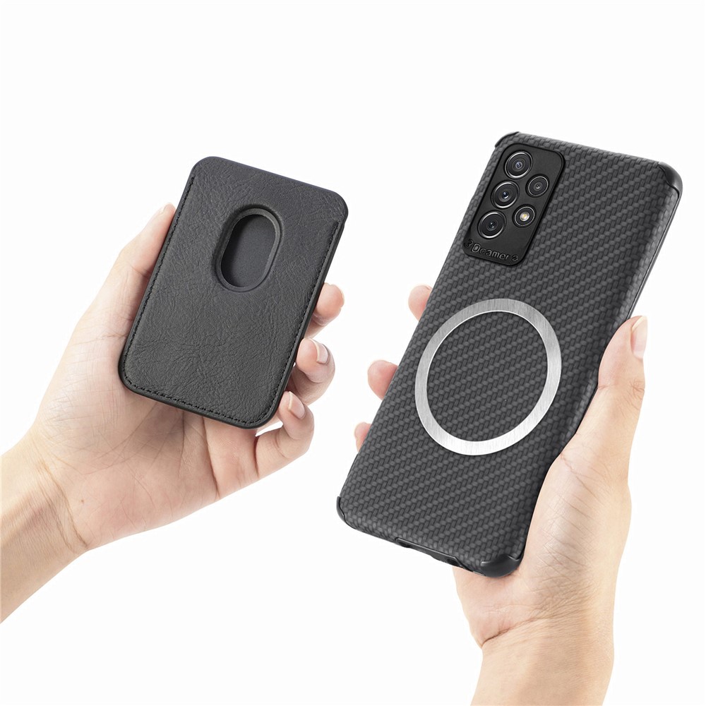 For Samsung Galaxy A13 4G 2-in-1 Detachable Card Holder Case Carbon Fiber Texture PU Leather + TPU + PVC Shockproof Magnetic Cover - Black-4