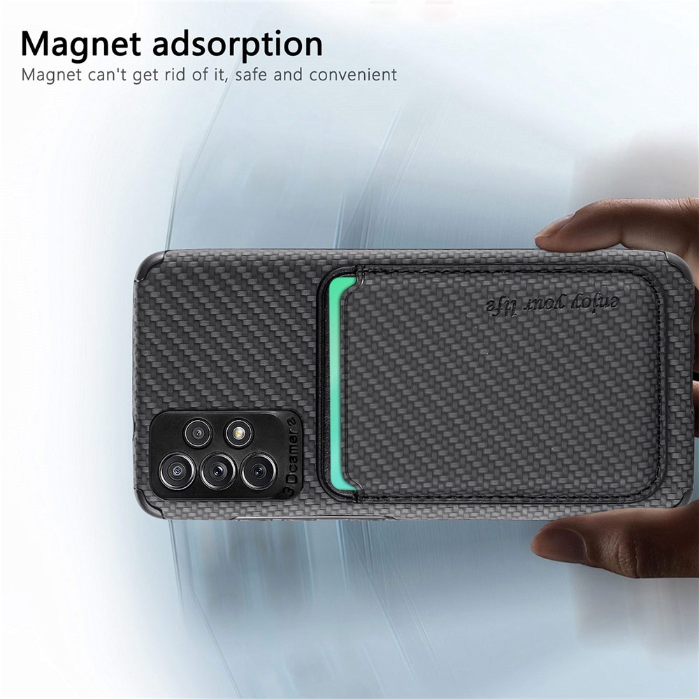 For Samsung Galaxy A13 4G 2-in-1 Detachable Card Holder Case Carbon Fiber Texture PU Leather + TPU + PVC Shockproof Magnetic Cover - Black-6