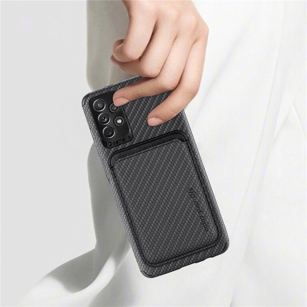 For Samsung Galaxy A13 4G 2-in-1 Detachable Card Holder Case Carbon Fiber Texture PU Leather + TPU + PVC Shockproof Magnetic Cover - Black-7