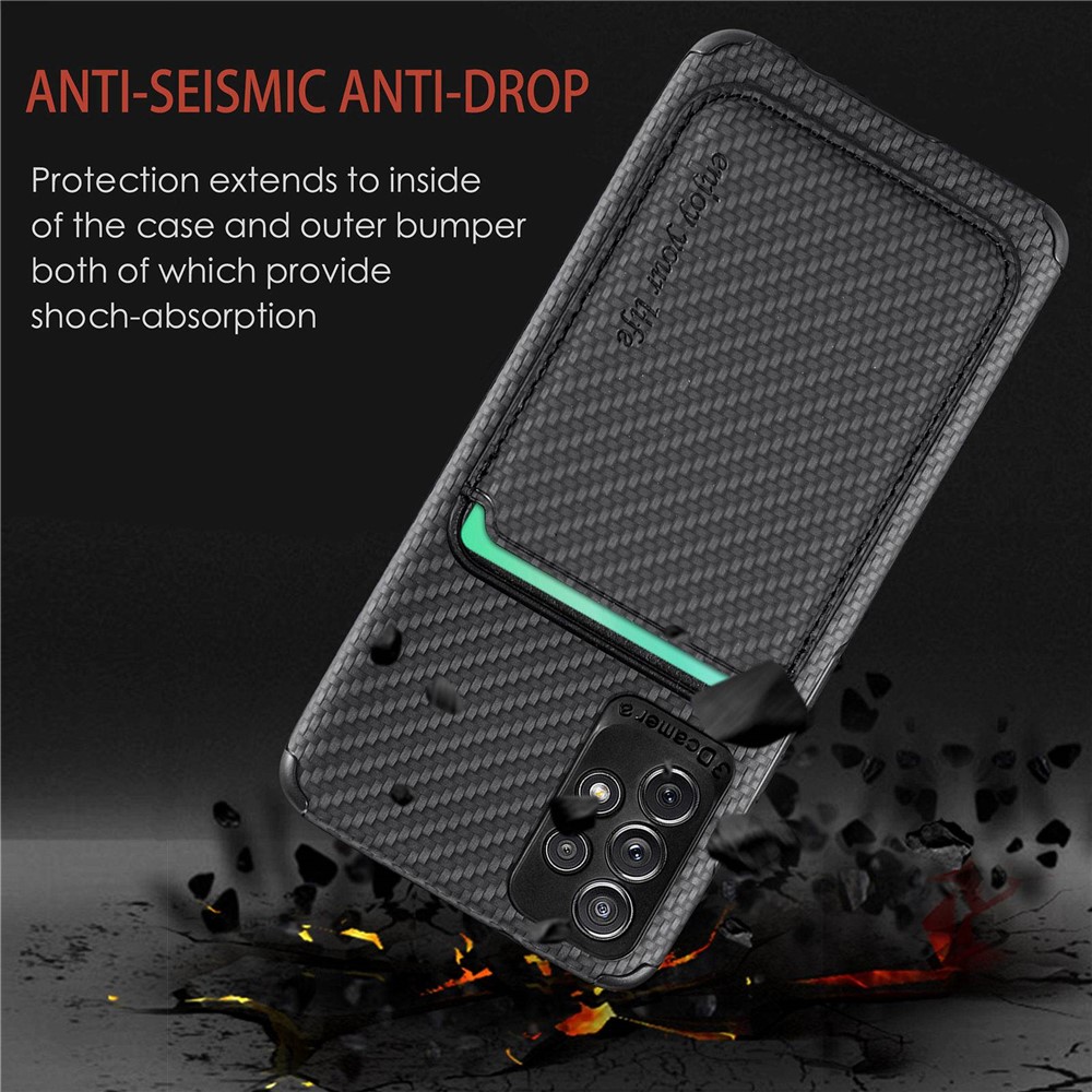 For Samsung Galaxy A13 4G 2-in-1 Detachable Card Holder Case Carbon Fiber Texture PU Leather + TPU + PVC Shockproof Magnetic Cover - Black-8