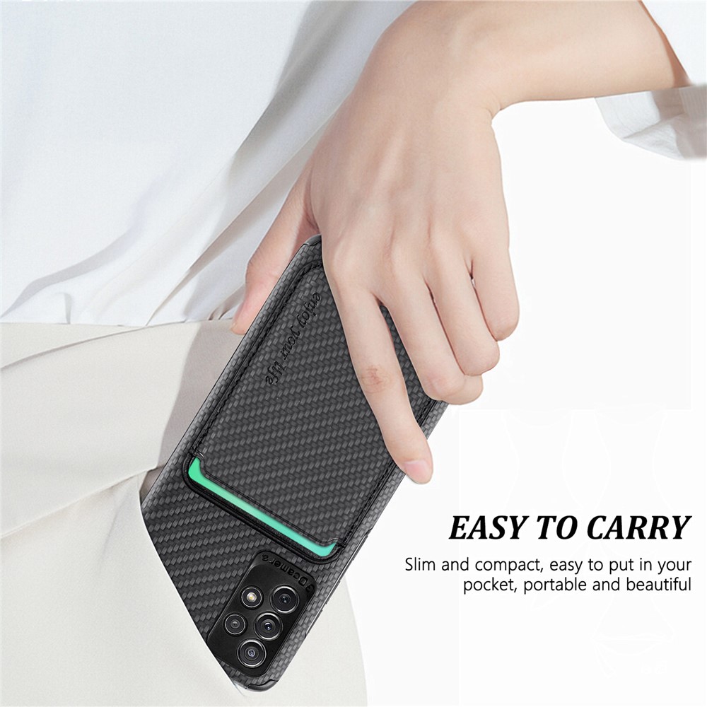 For Samsung Galaxy A13 4G 2-in-1 Detachable Card Holder Case Carbon Fiber Texture PU Leather + TPU + PVC Shockproof Magnetic Cover - Black-9