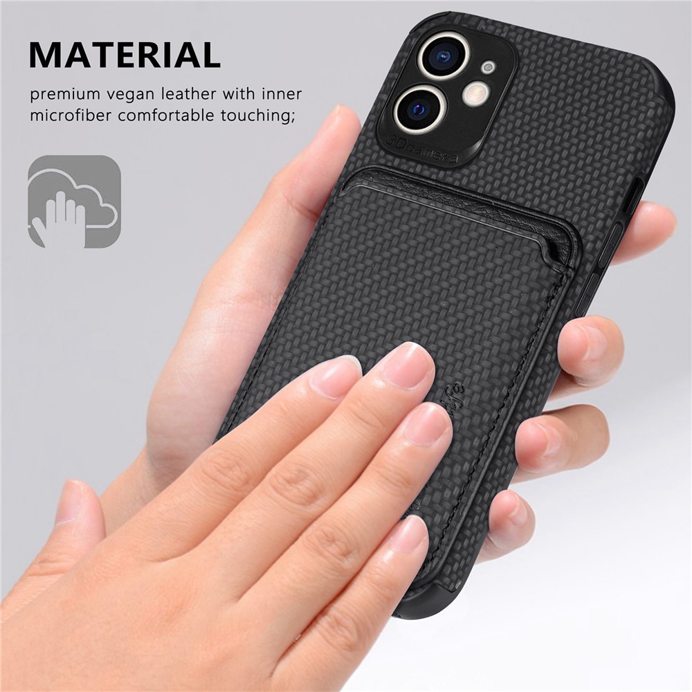 For iPhone 12 mini 5.4 inch Carbon Fiber Texture Detachable Card Holder Case PU Leather + TPU + PVC Magnetic Removable Protective Cover - Black-10