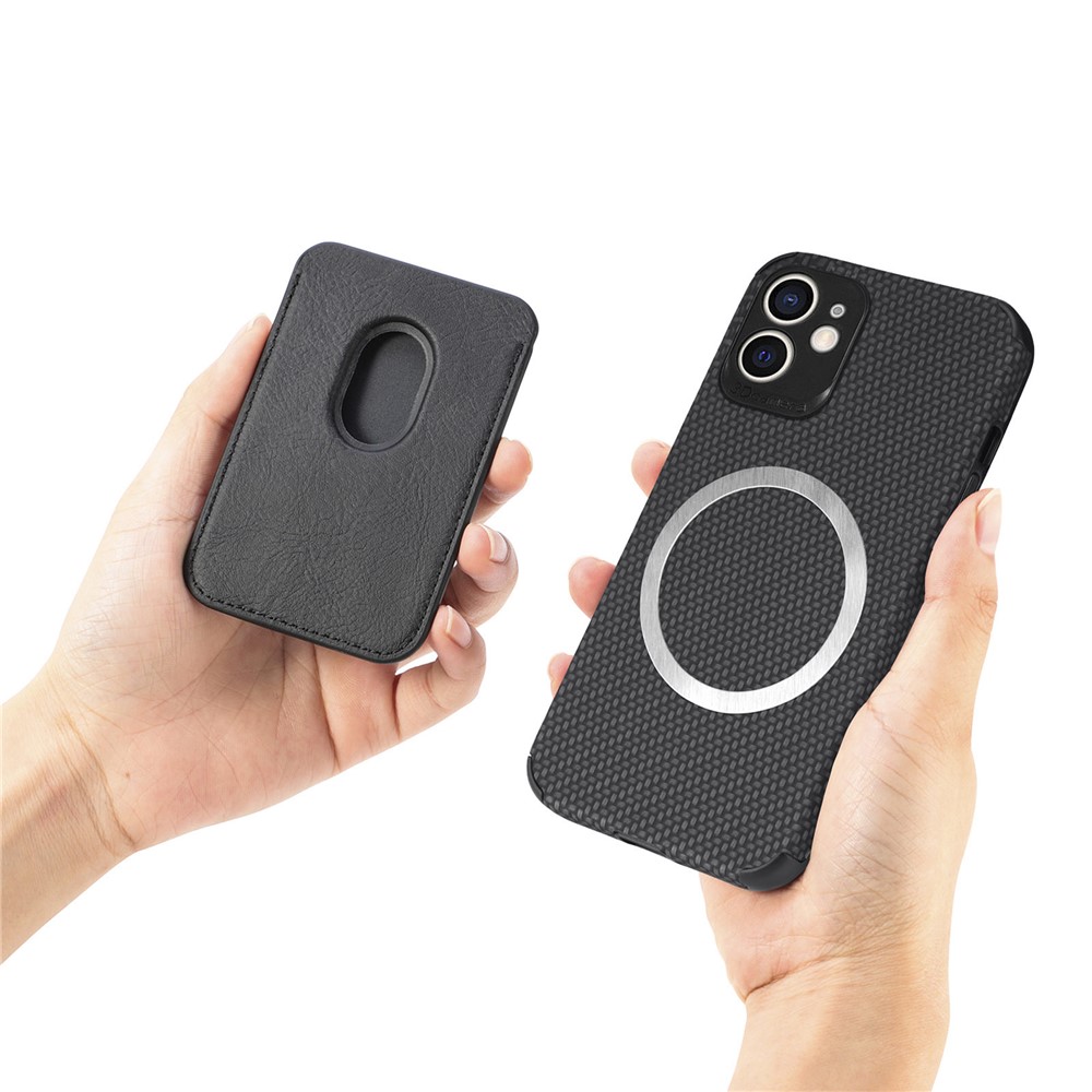 For iPhone 12 mini 5.4 inch Carbon Fiber Texture Detachable Card Holder Case PU Leather + TPU + PVC Magnetic Removable Protective Cover - Black-4