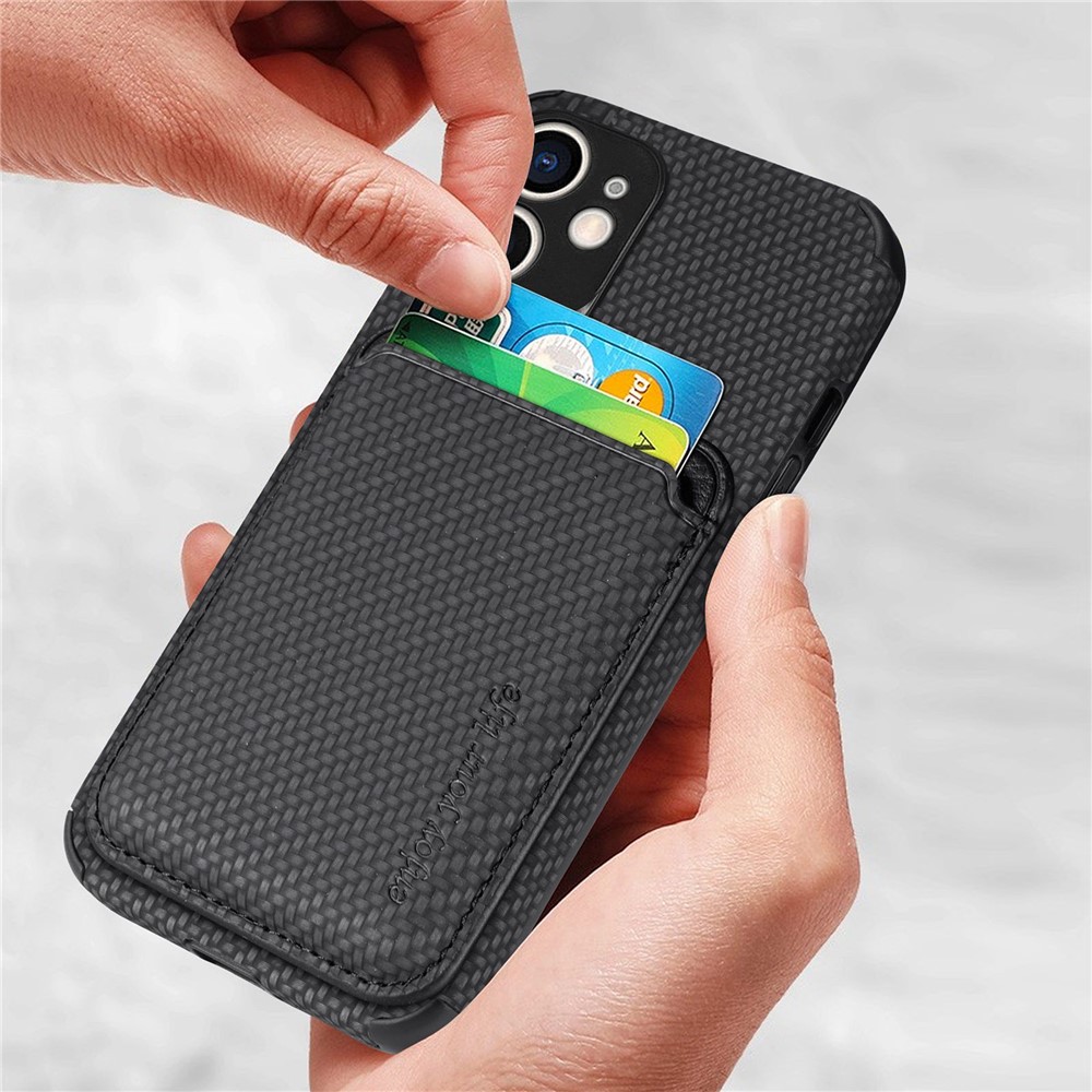 For iPhone 12 mini 5.4 inch Carbon Fiber Texture Detachable Card Holder Case PU Leather + TPU + PVC Magnetic Removable Protective Cover - Black-5