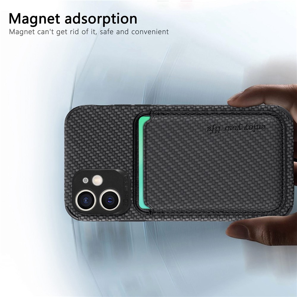 For iPhone 12 mini 5.4 inch Carbon Fiber Texture Detachable Card Holder Case PU Leather + TPU + PVC Magnetic Removable Protective Cover - Black-6