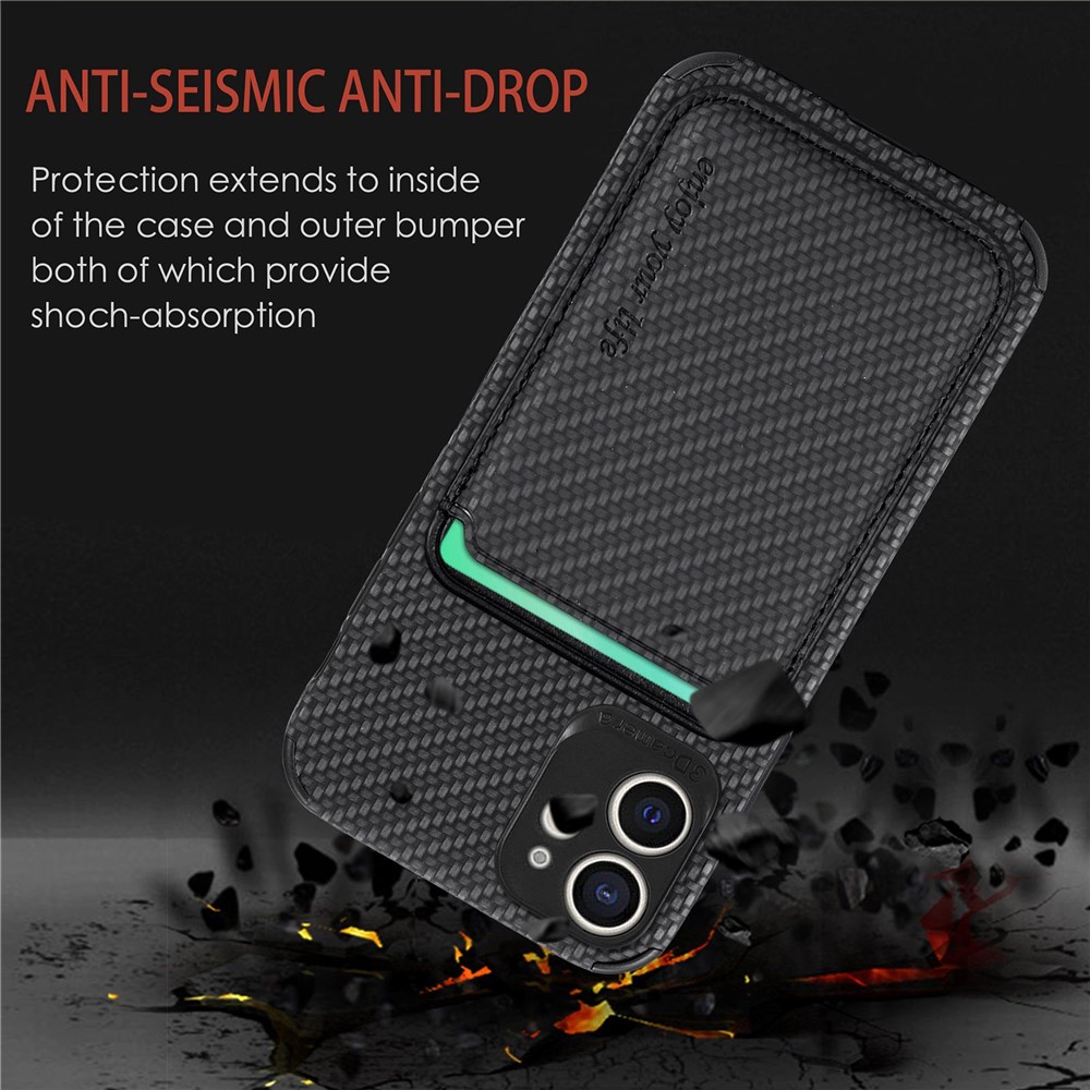 For iPhone 12 mini 5.4 inch Carbon Fiber Texture Detachable Card Holder Case PU Leather + TPU + PVC Magnetic Removable Protective Cover - Black-8