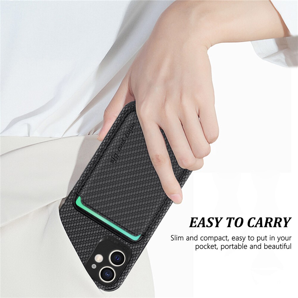 For iPhone 12 mini 5.4 inch Carbon Fiber Texture Detachable Card Holder Case PU Leather + TPU + PVC Magnetic Removable Protective Cover - Black-9
