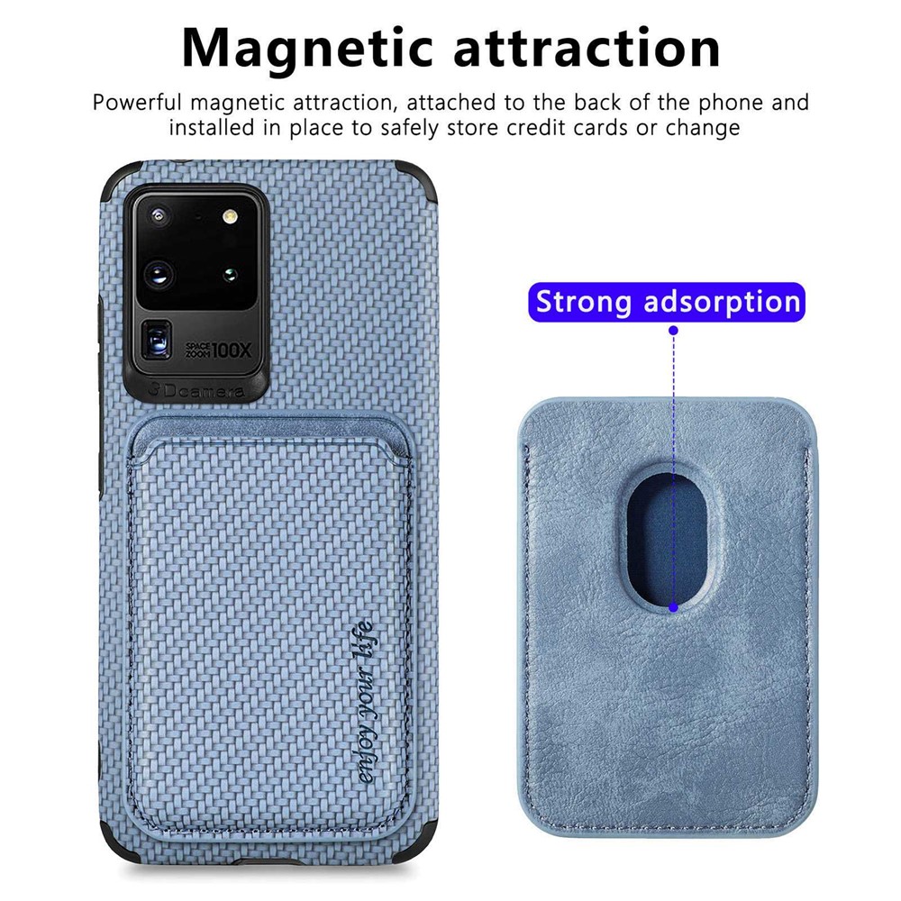 For Samsung Galaxy S20 Ultra 4G / 5G Carbon Fiber Texture 2-in-1 Detachable Back Case PU Leather + TPU + PVC Magnetic Cover with Card Holder - Blue-2