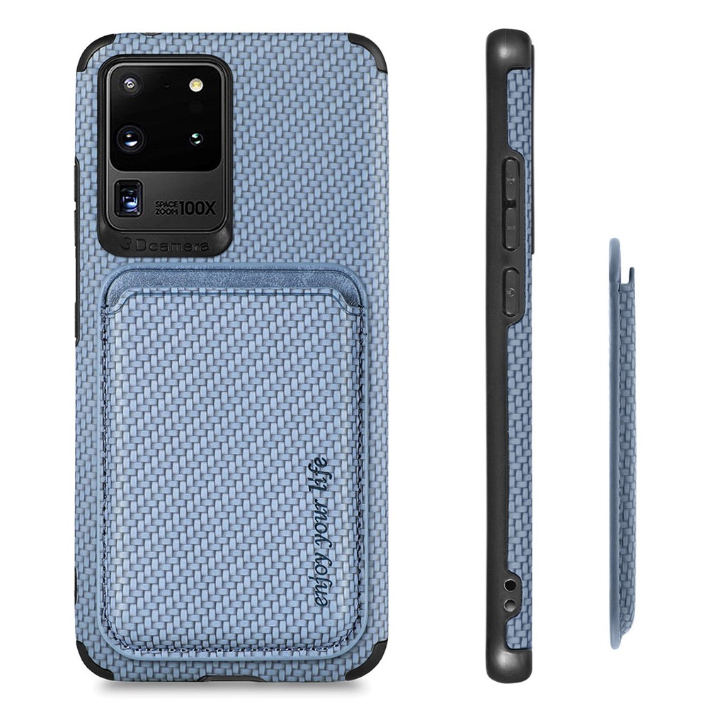 For Samsung Galaxy S20 Ultra 4G / 5G Carbon Fiber Texture 2-in-1 Detachable Back Case PU Leather + TPU + PVC Magnetic Cover with Card Holder - Blue-4