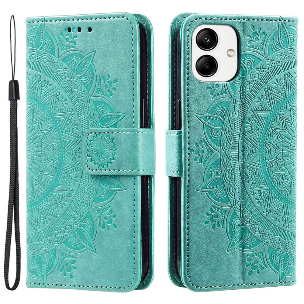 For Samsung Galaxy A04 4G Mandala Flower Pattern Imprinted Stand Case Shockproof PU Leather Wallet Phone Cover - Green-1