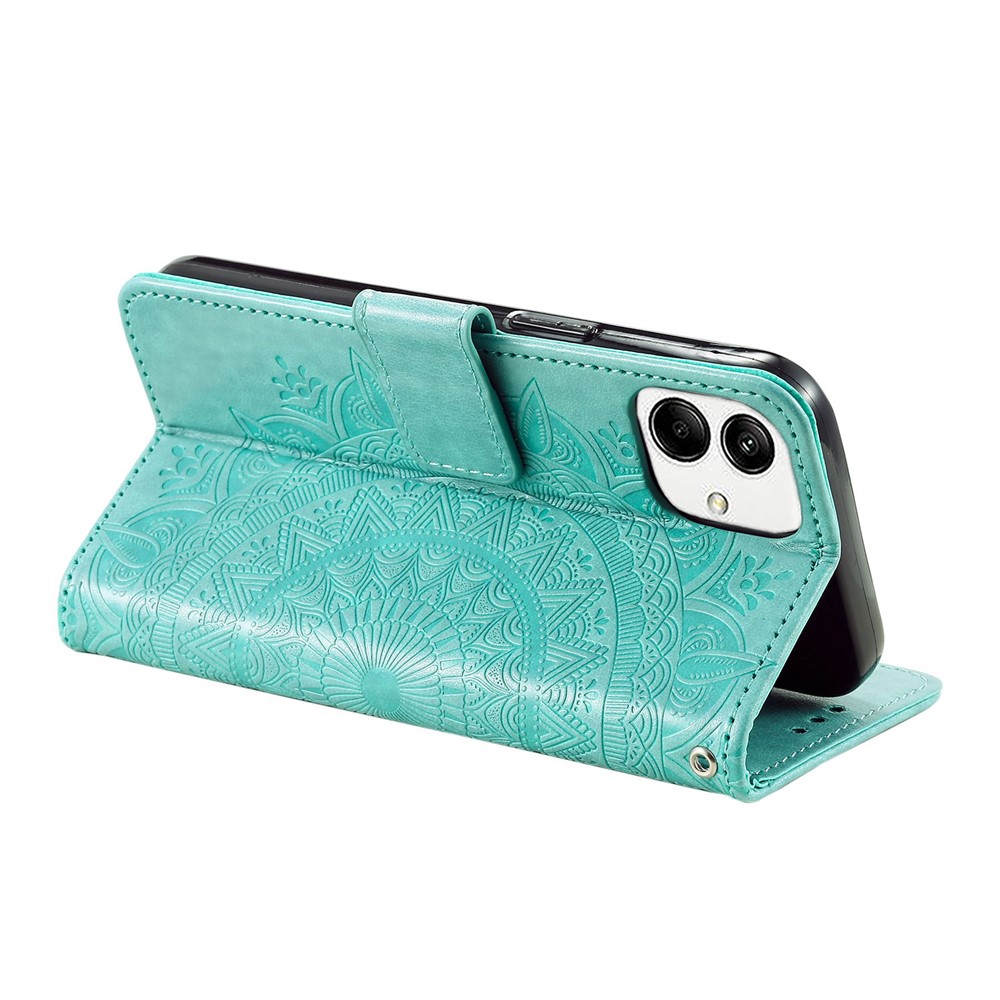 For Samsung Galaxy A04 4G Mandala Flower Pattern Imprinted Stand Case Shockproof PU Leather Wallet Phone Cover - Green-4
