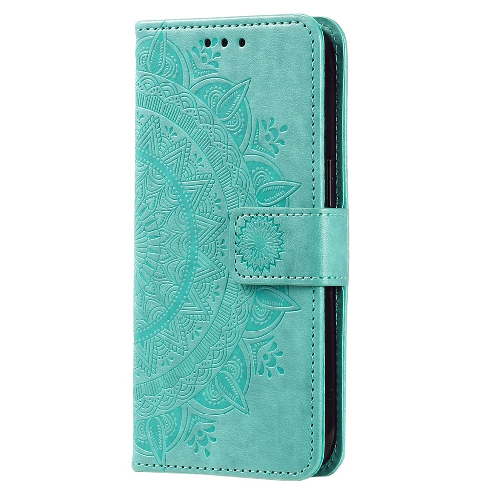 For Samsung Galaxy A04 4G Mandala Flower Pattern Imprinted Stand Case Shockproof PU Leather Wallet Phone Cover - Green-5
