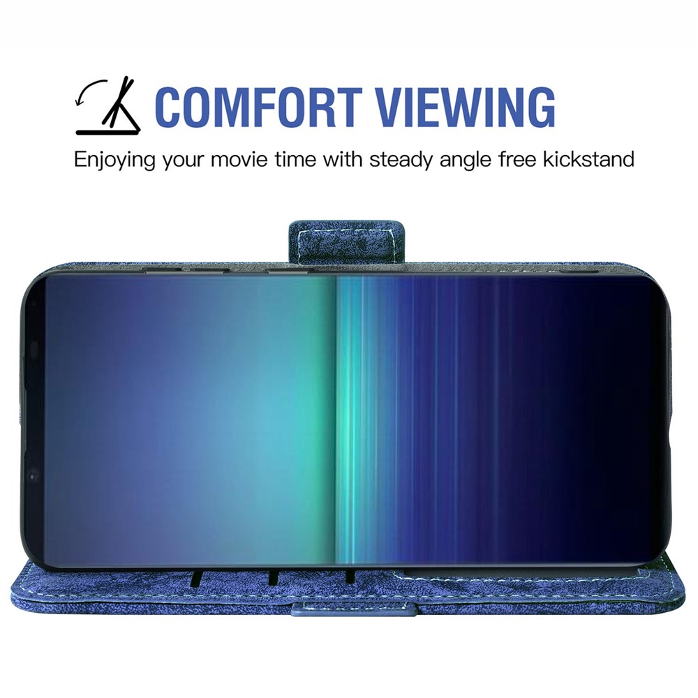 For Sony Xperia 5 II Water-ink Painting Texture PU Leather Wallet Case Rotating Card Slots Stand Flip Magnetic Cover with Strap - Blue-3