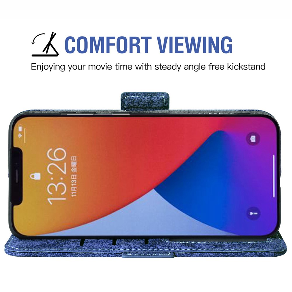 For iPhone 12 / 12 Pro 6.1 inch Water-ink Painting Texture Stand Wallet Cover PU Leather Rotating Card Slots Drop-proof Phone Case - Blue-3