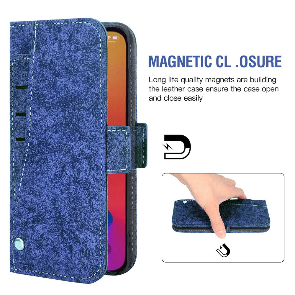 For iPhone 12 / 12 Pro 6.1 inch Water-ink Painting Texture Stand Wallet Cover PU Leather Rotating Card Slots Drop-proof Phone Case - Blue-4