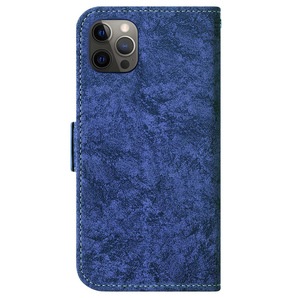 For iPhone 12 / 12 Pro 6.1 inch Water-ink Painting Texture Stand Wallet Cover PU Leather Rotating Card Slots Drop-proof Phone Case - Blue-9