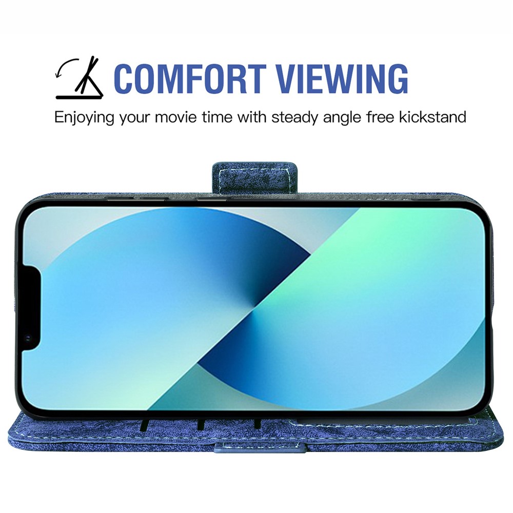 For iPhone 13 Pro Max 6.7 inch PU Leather Water-ink Painting Texture Magnetic Clasp Wallet Stand Case Rotating Card Holder Phone Shell - Blue-3